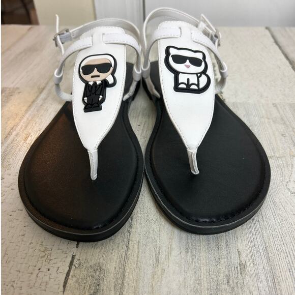 Karl Lagerfeld Paris Women’s 9.5 White Black Sandals Flip Flops Soterios New - Picture 4 of 8